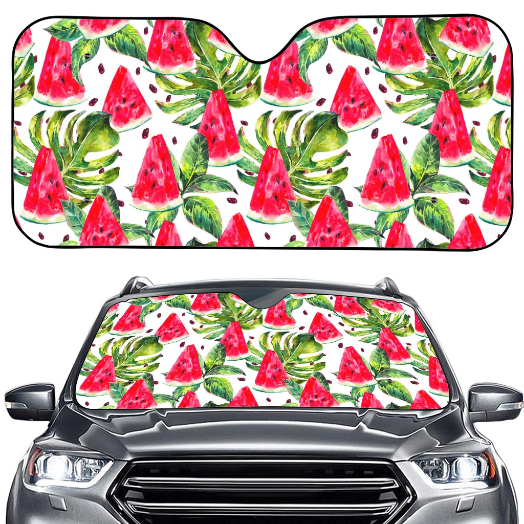 White Tropical Watermelon Pattern Print Car Windshield Sun Shade