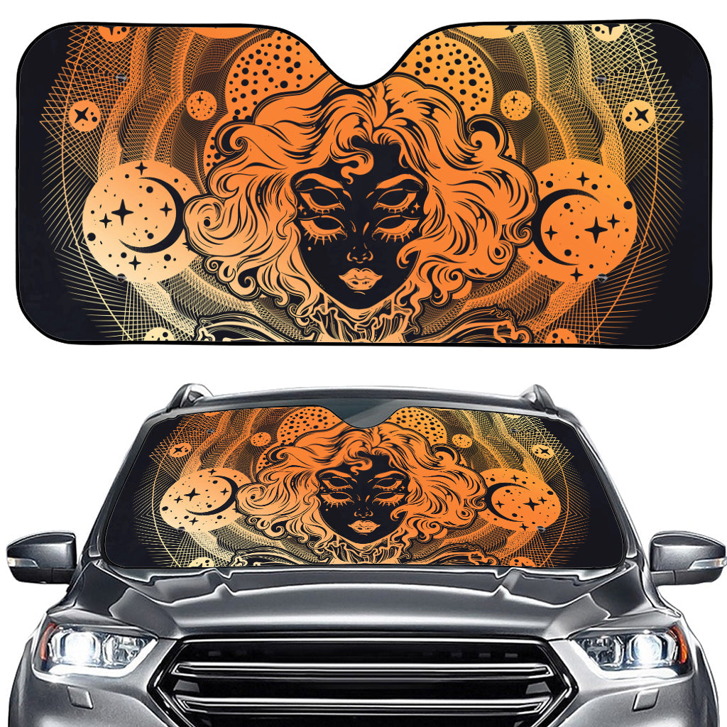 Wiccan Girl And Magical Moon Print Car Windshield Sun Shade