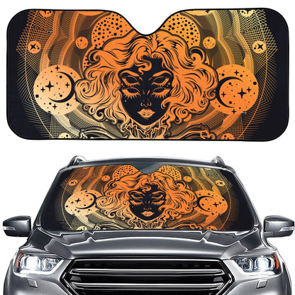 Wiccan Girl And Magical Moon Print Car Windshield Sun Shade