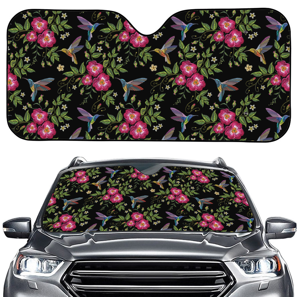 Wild Flowers And Hummingbird Print Car Windshield Sun Shade