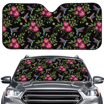 Wild Flowers And Hummingbird Print Car Windshield Sun Shade