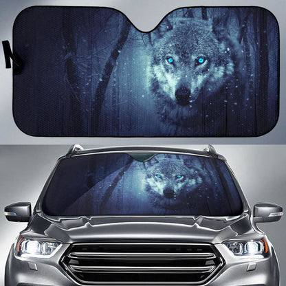 Wild Wolf Blue Eyes Scary Snowfall Winter 4K Car Sun Shade Universal Fit 225311