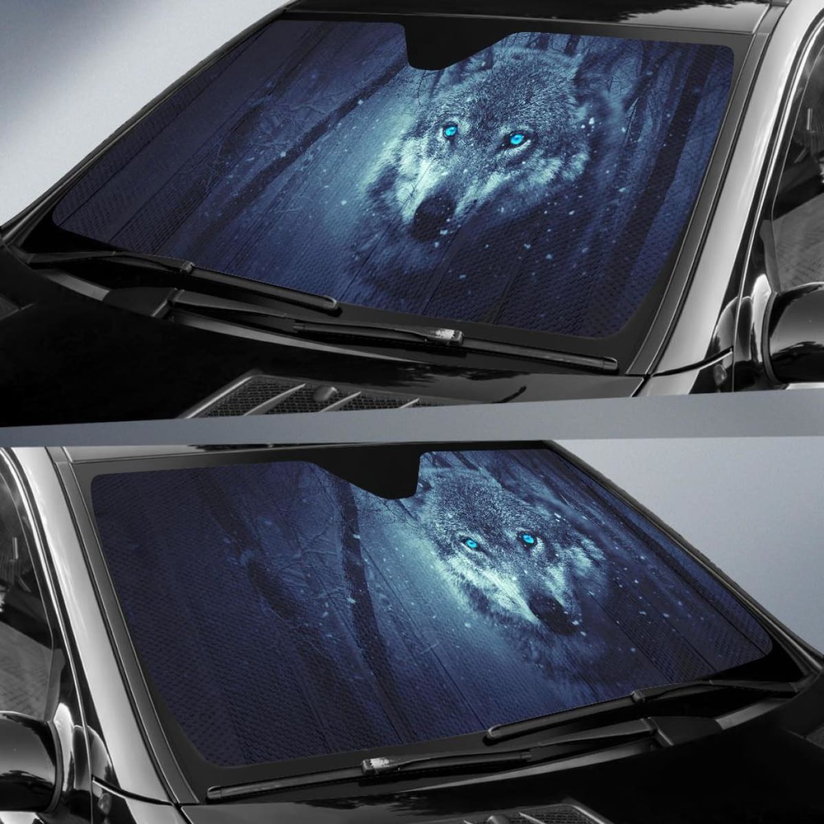 Wild Wolf Blue Eyes Scary Snowfall Winter 4K Car Sun Shade Universal Fit 225311