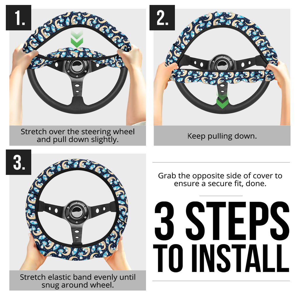 Winnie The Pood Moon Blue Premium Car Steering Wheel Cover