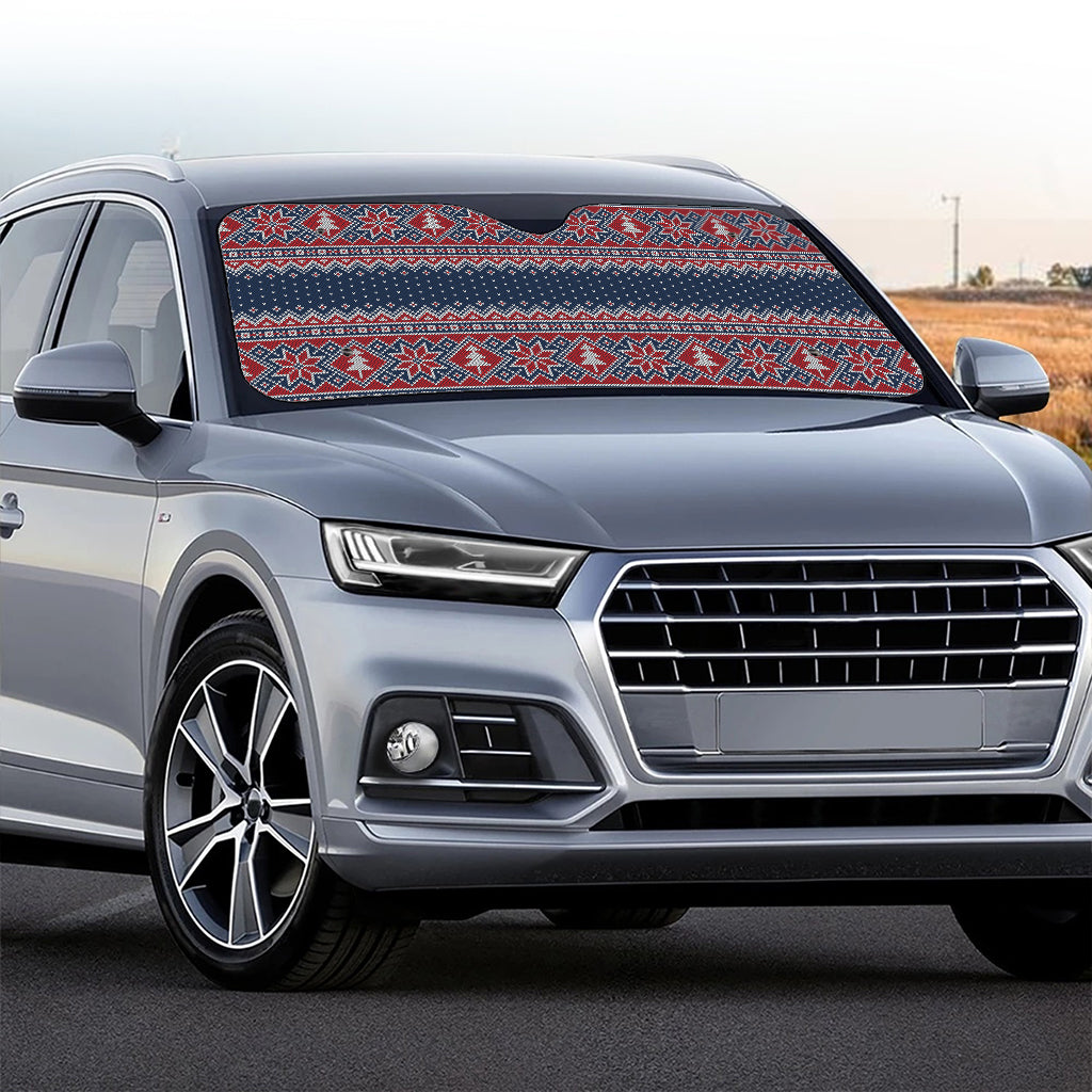 Winter Holiday Knitted Pattern Print Car Windshield Sun Shade