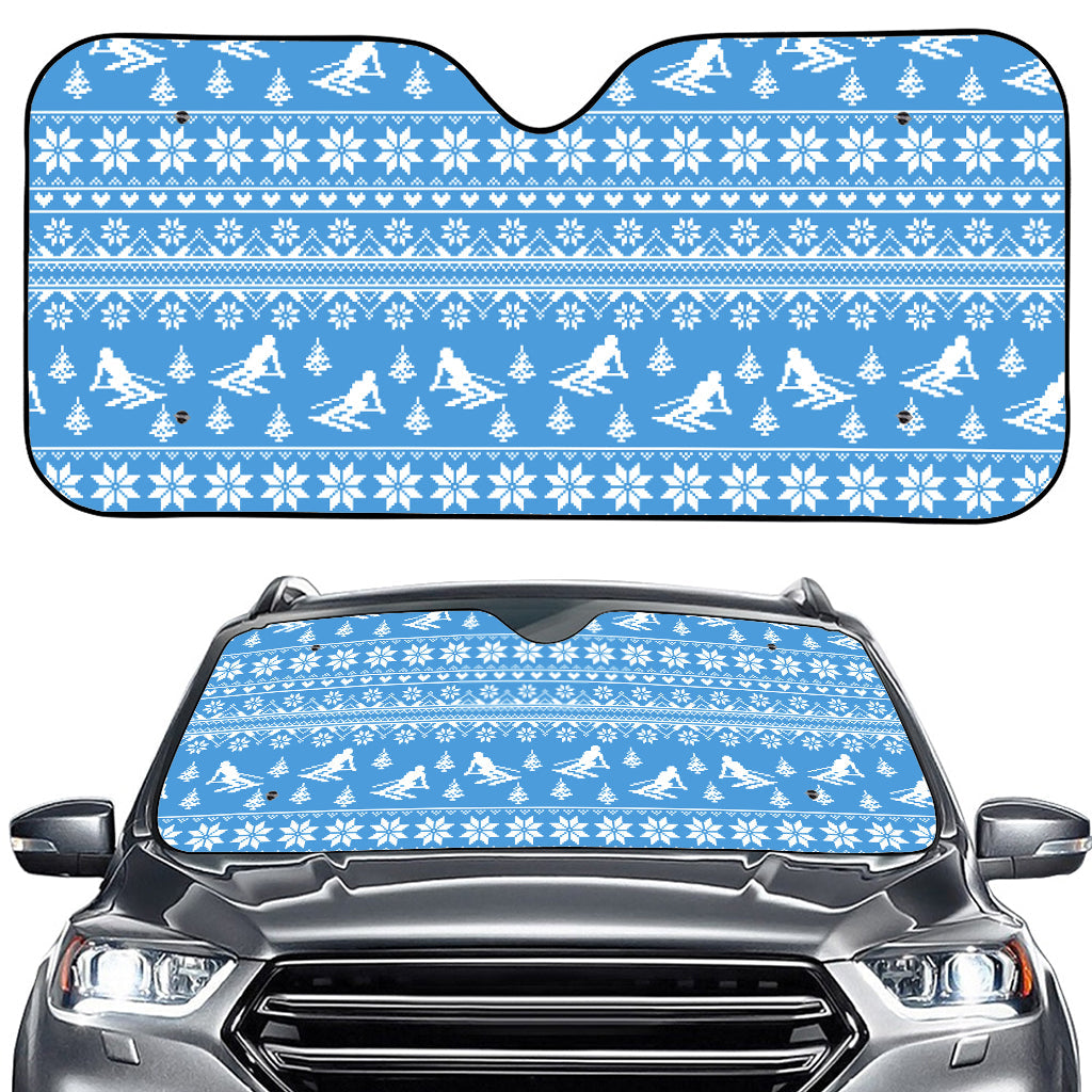 Winter Ski Knitting Pattern Print Car Windshield Sun Shade
