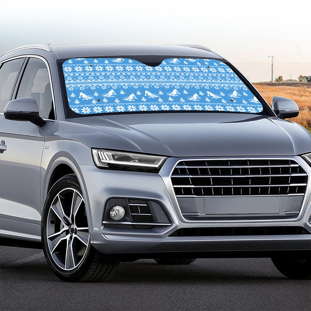 Winter Ski Knitting Pattern Print Car Windshield Sun Shade