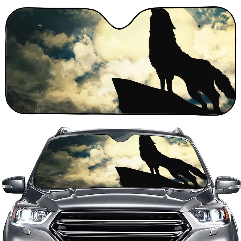 Wolf Howling At The Full Moon Print Car Windshield Sun Shade
