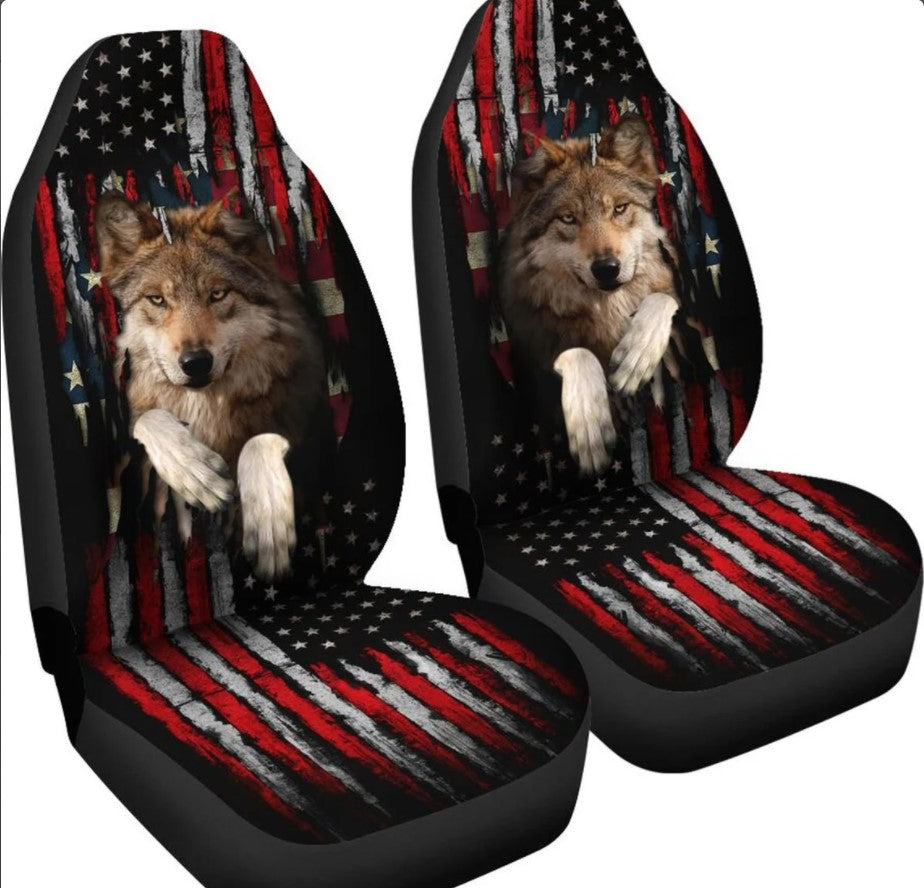 Wolf In Flag Car Seat Covers
