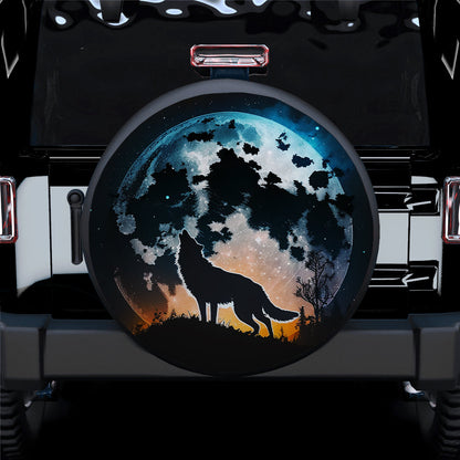 Wolf Shadow Night Sky Big Moon With Star Car Spare Tire Cover