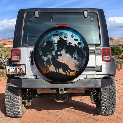Wolf Shadow Night Sky Big Moon With Star Car Spare Tire Cover