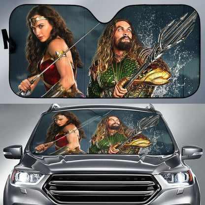 Wonder Woman & Aquaman Auto Sun Shade For Fan Mn05 Universal Fit 111204