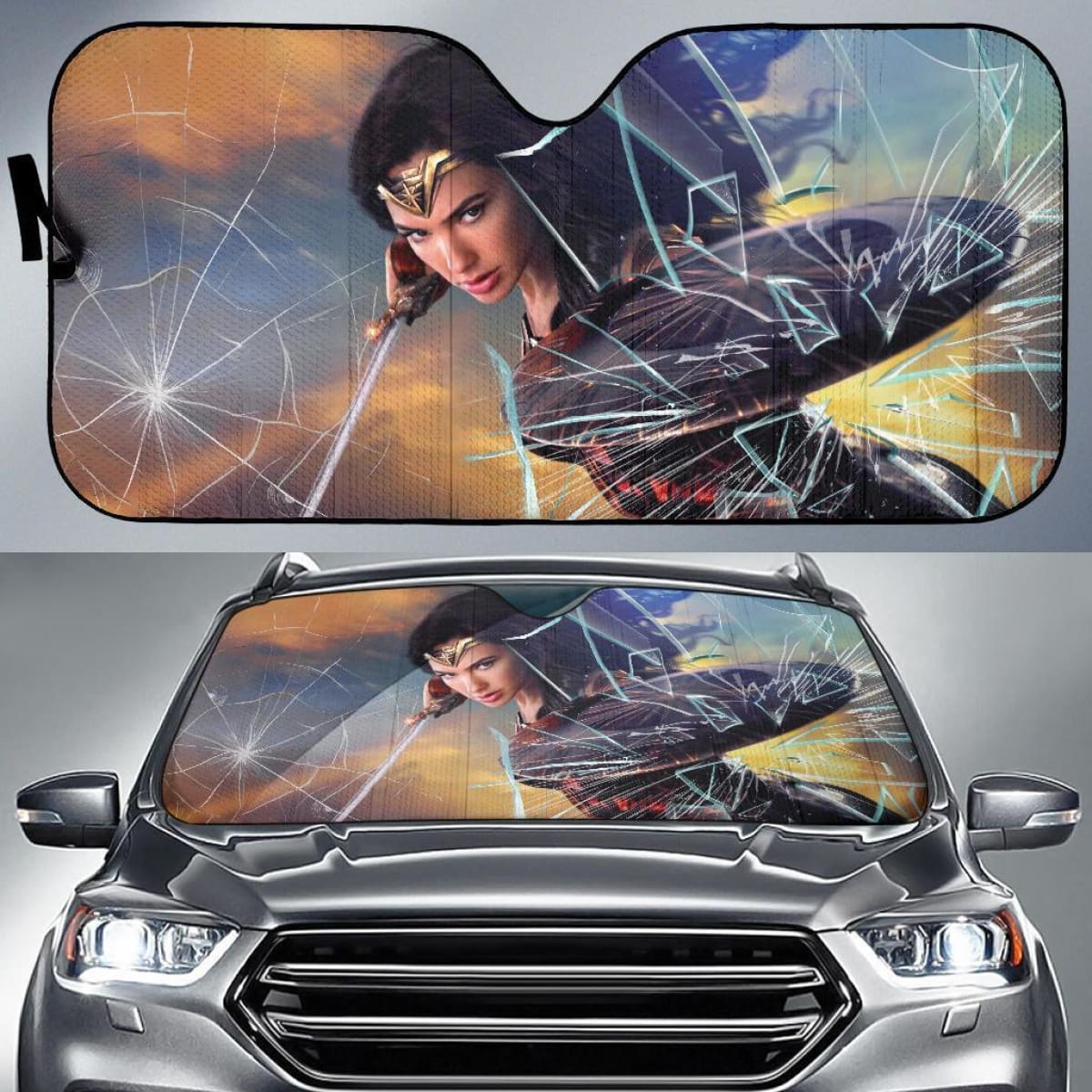 Wonder Woman Car Auto Sun Shade Broken Windshield Funny Universal Fit 174503
