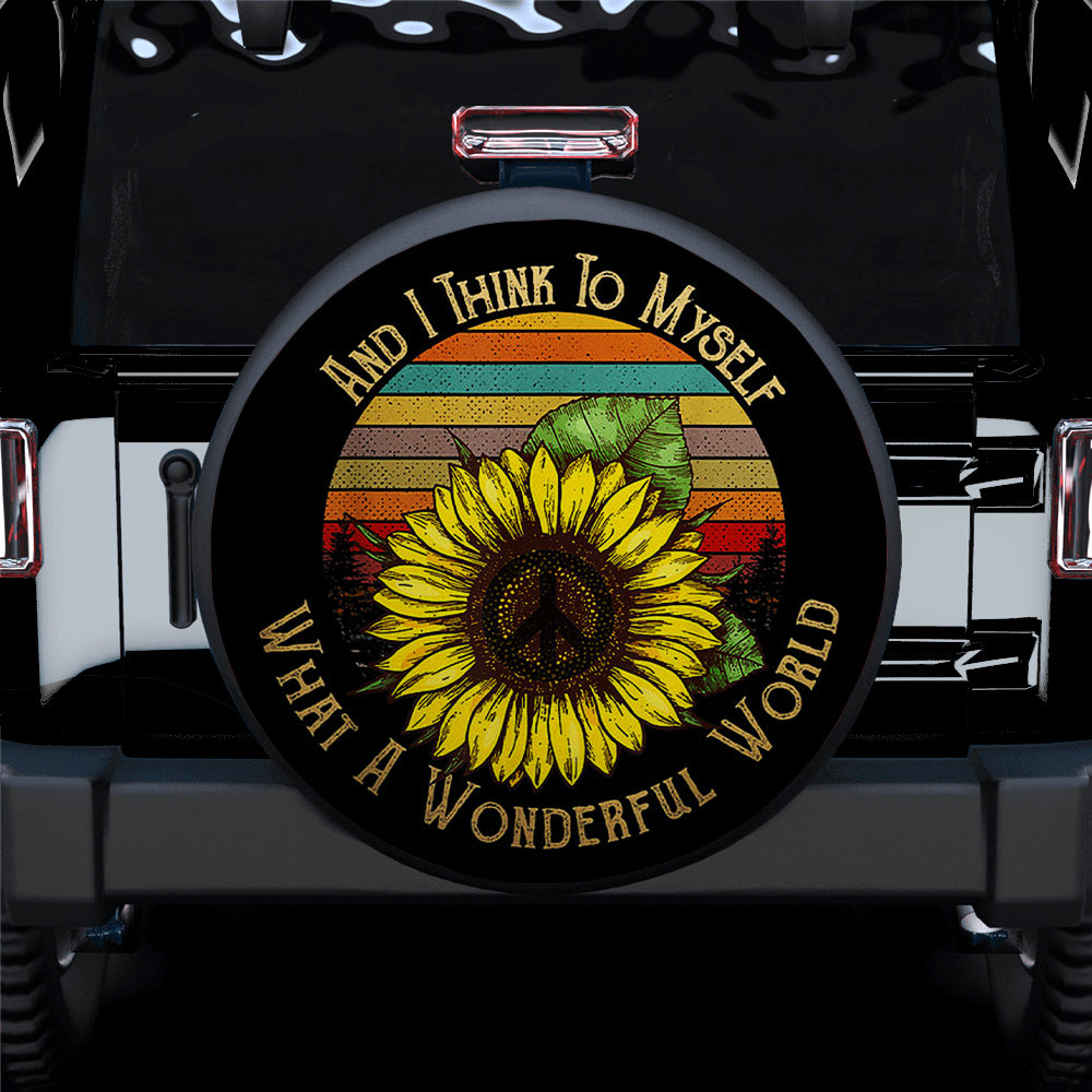Wonderful World Sunflower Hippie Car Spare Tire Cover