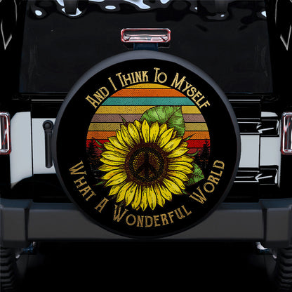 Wonderful World Sunflower Hippie Car Spare Tire Cover