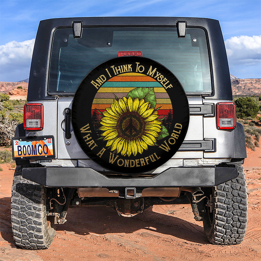 Wonderful World Sunflower Hippie Car Spare Tire Cover