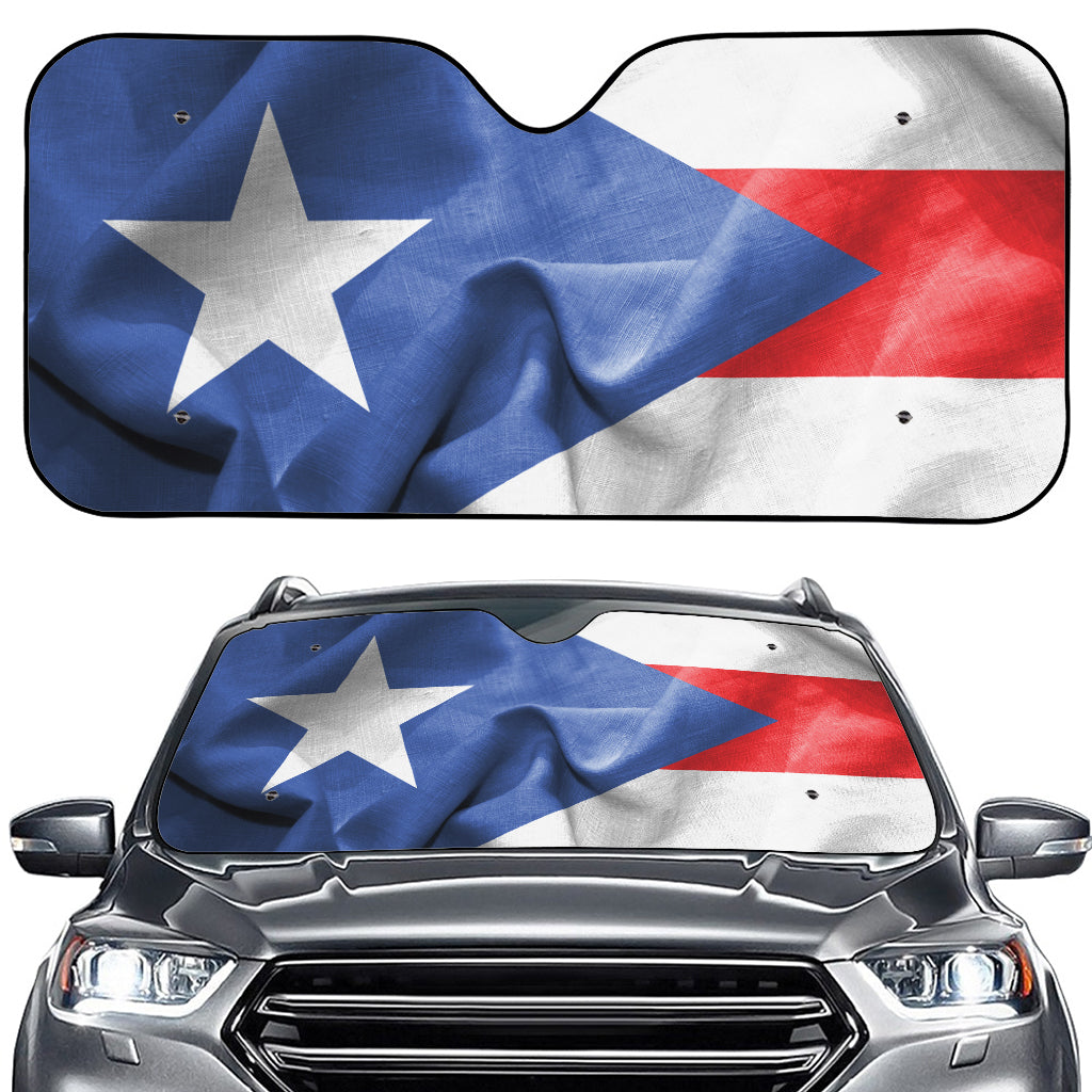 Wrinkled Puerto Rican Flag Print Car Windshield Sun Shade