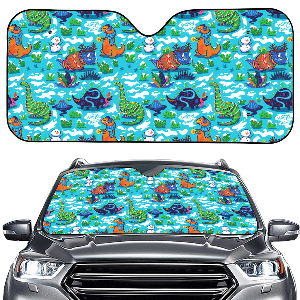 Xmas Dinosaur Pattern Print Car Windshield Sun Shade