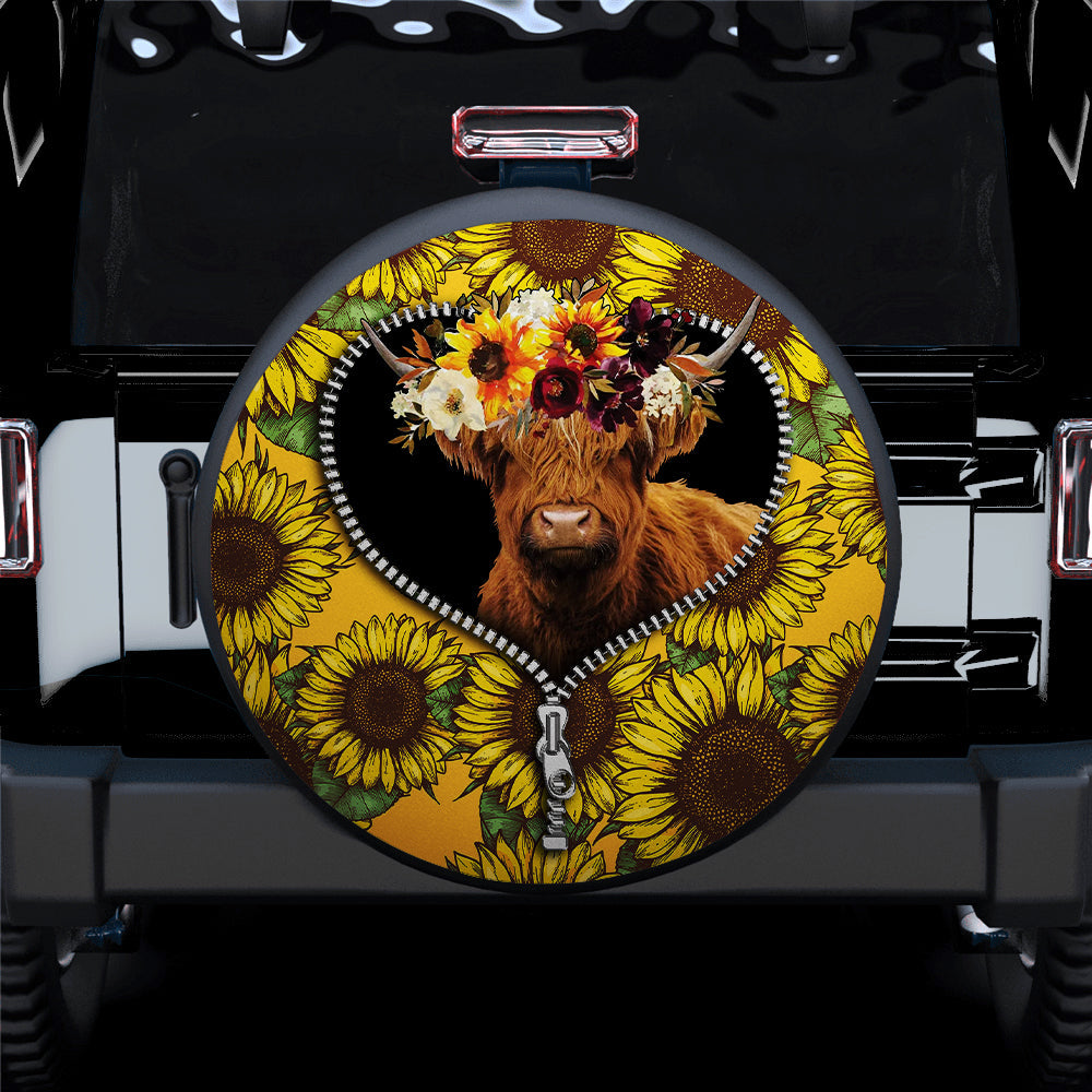 Yak Sunflower Zipper Car Spare Tire Cover