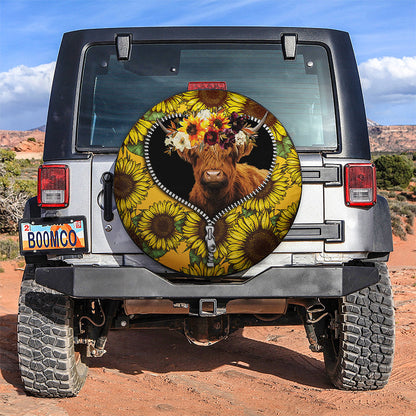 Yak Sunflower Zipper Car Spare Tire Cover