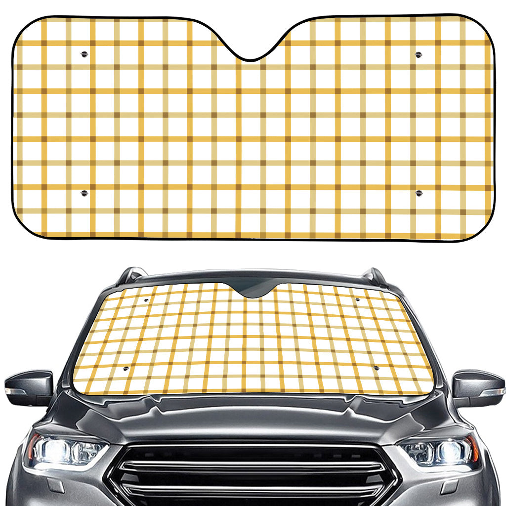 Yellow And Beige Tattersall Print Car Windshield Sun Shade