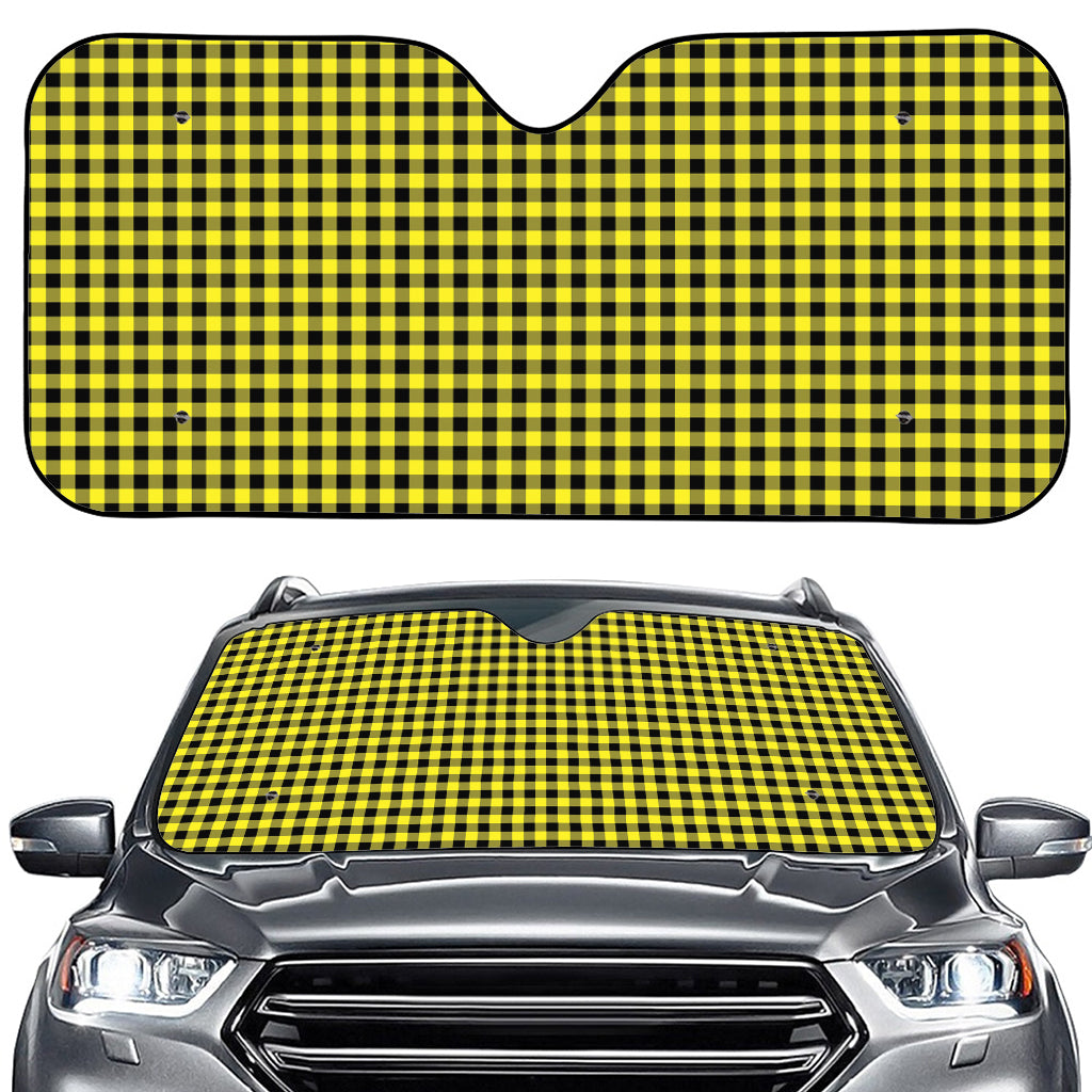 Yellow And Black Check Pattern Print Car Windshield Sun Shade
