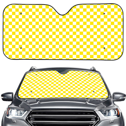 Yellow And White Checkered Pattern Print Car Windshield Sun Shade