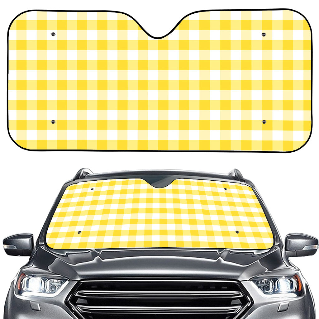 Yellow And White Gingham Pattern Print Car Windshield Sun Shade