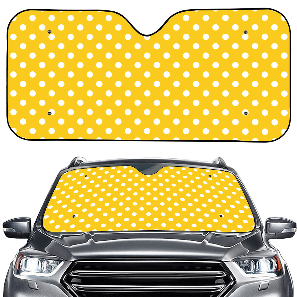 Yellow And White Polka Dot Pattern Print Car Windshield Sun Shade