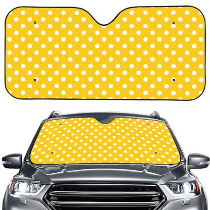 Yellow And White Polka Dot Pattern Print Car Windshield Sun Shade