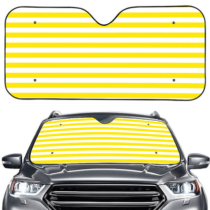 Yellow And White Striped Pattern Print Car Windshield Sun Shade