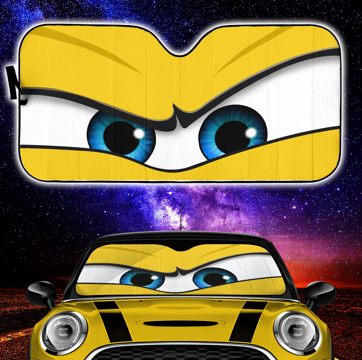 Yellow Angry Eyes Car Auto Sun Shades