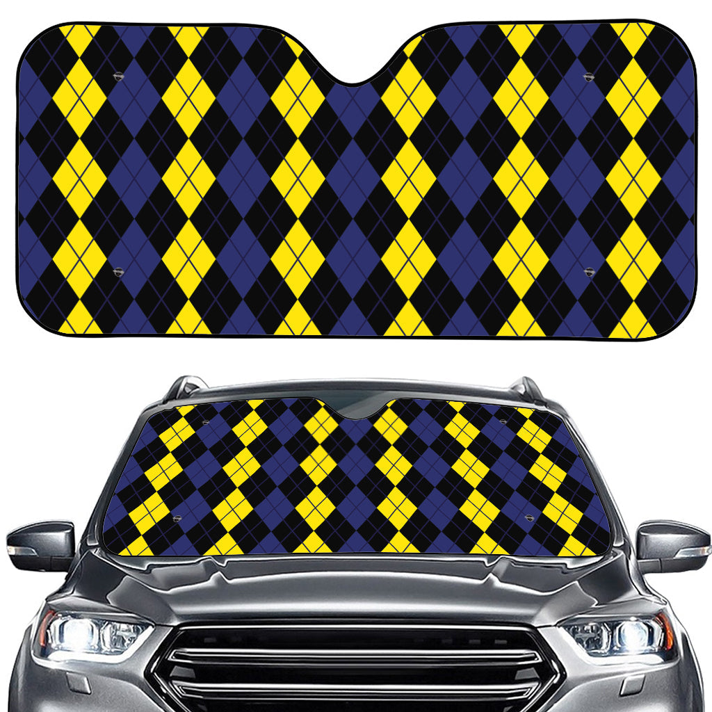 Yellow Black And Blue Argyle Print Car Windshield Sun Shade