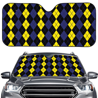 Yellow Black And Blue Argyle Print Car Windshield Sun Shade