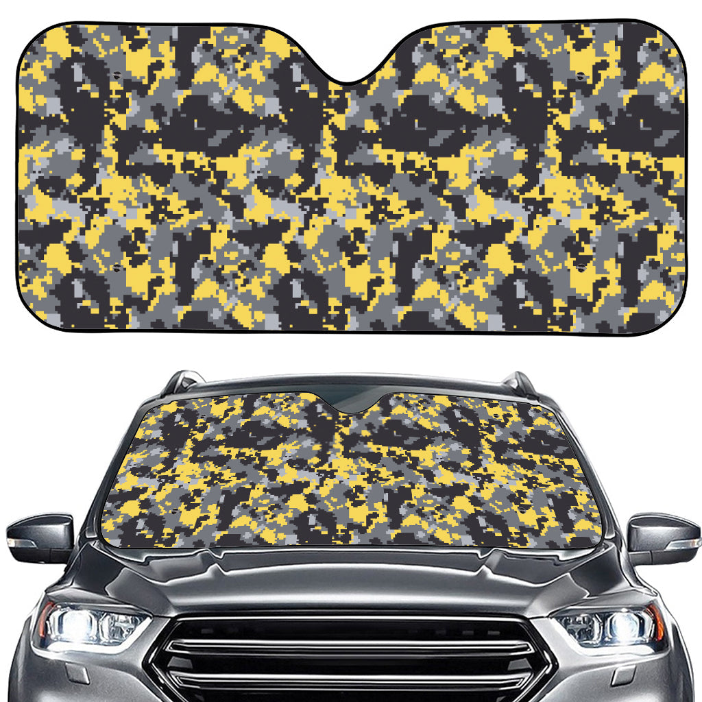 Yellow Black And Grey Digital Camo Print Car Windshield Sun Shade