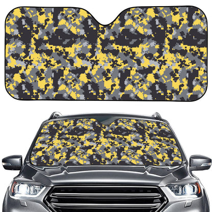Yellow Black And Grey Digital Camo Print Car Windshield Sun Shade
