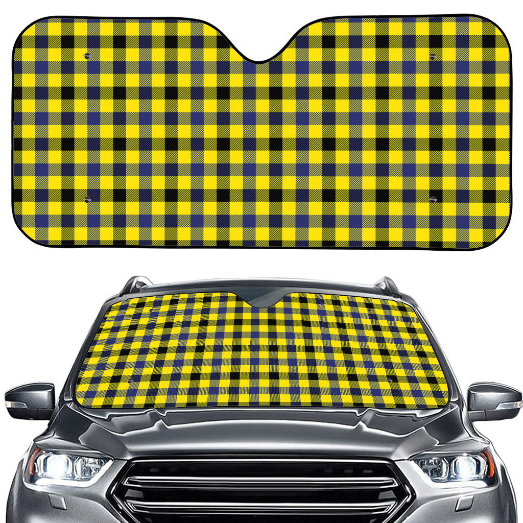 Yellow Black And Navy Plaid Print Car Windshield Sun Shade