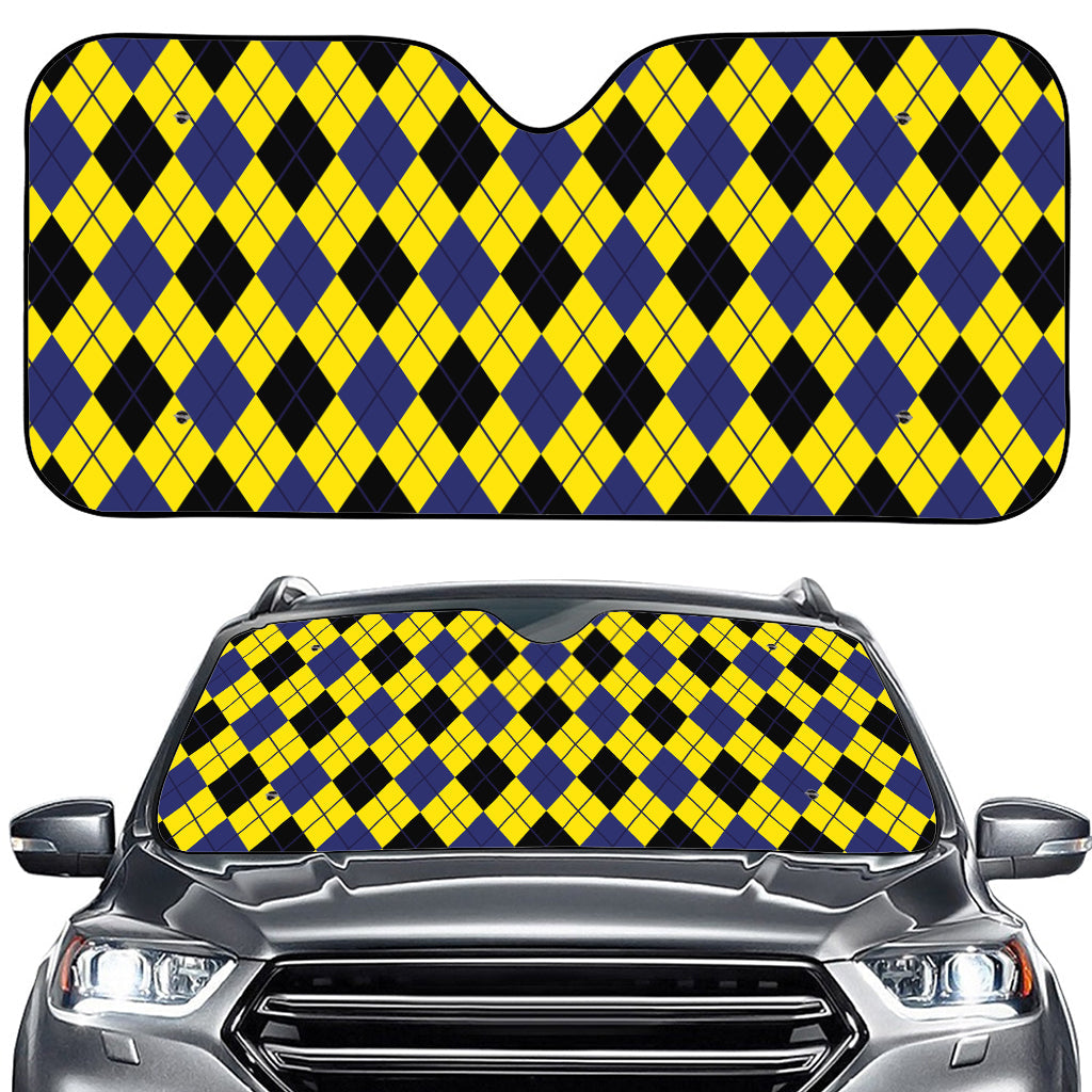 Yellow Blue And Black Argyle Print Car Windshield Sun Shade
