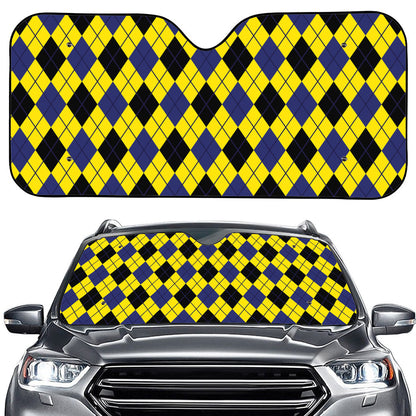 Yellow Blue And Black Argyle Print Car Windshield Sun Shade