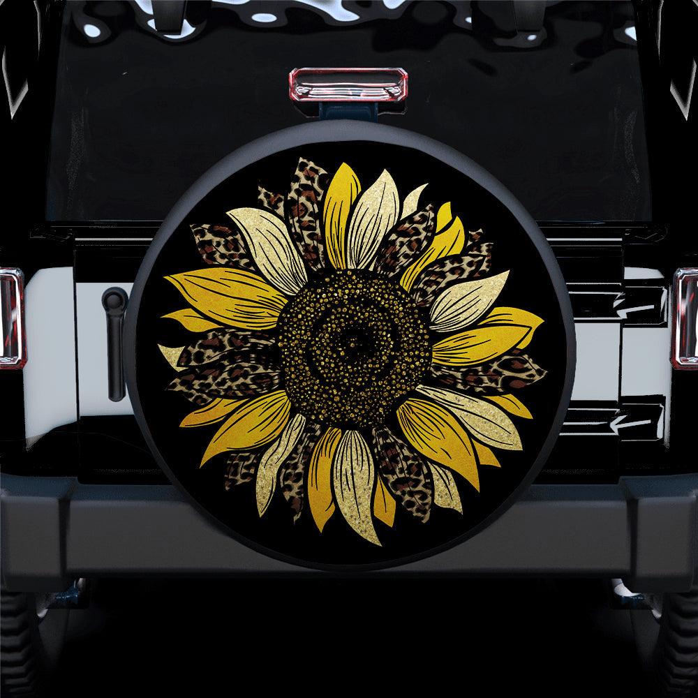 Yellow Cheetah Sunflower Jeep Car Spare Tire Cover
