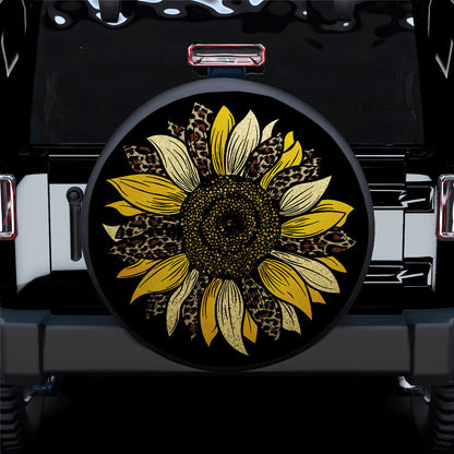 Yellow Cheetah Sunflower Jeep Car Spare Tire Cover