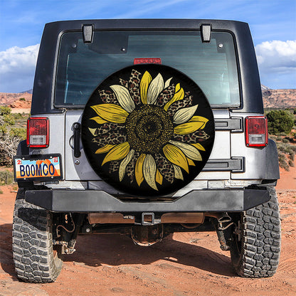 Yellow Cheetah Sunflower Jeep Car Spare Tire Cover