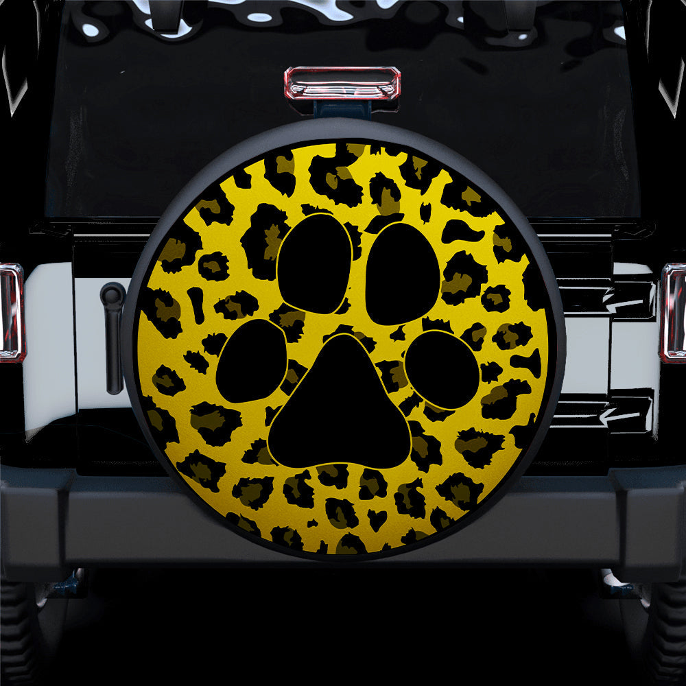 Yellow Cute Dog Paw Cheetah Leopard Jaguar Pattern Jeep Car Spare Tire Cover