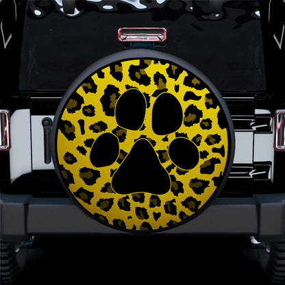 Yellow Cute Dog Paw Cheetah Leopard Jaguar Pattern Jeep Car Spare Tire Cover
