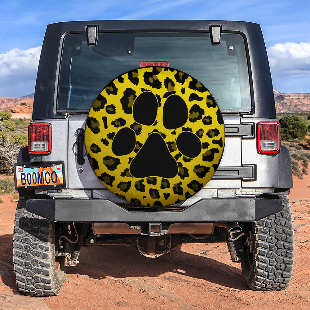 Yellow Cute Dog Paw Cheetah Leopard Jaguar Pattern Jeep Car Spare Tire Cover