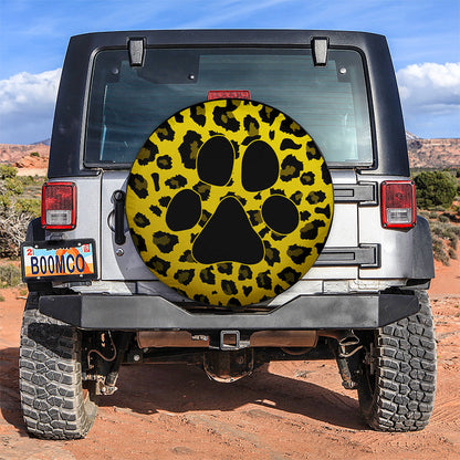 Yellow Cute Dog Paw Cheetah Leopard Jaguar Pattern Jeep Car Spare Tire Cover