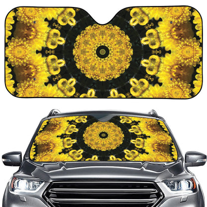 Yellow Flower Kaleidoscope Print Car Windshield Sun Shade