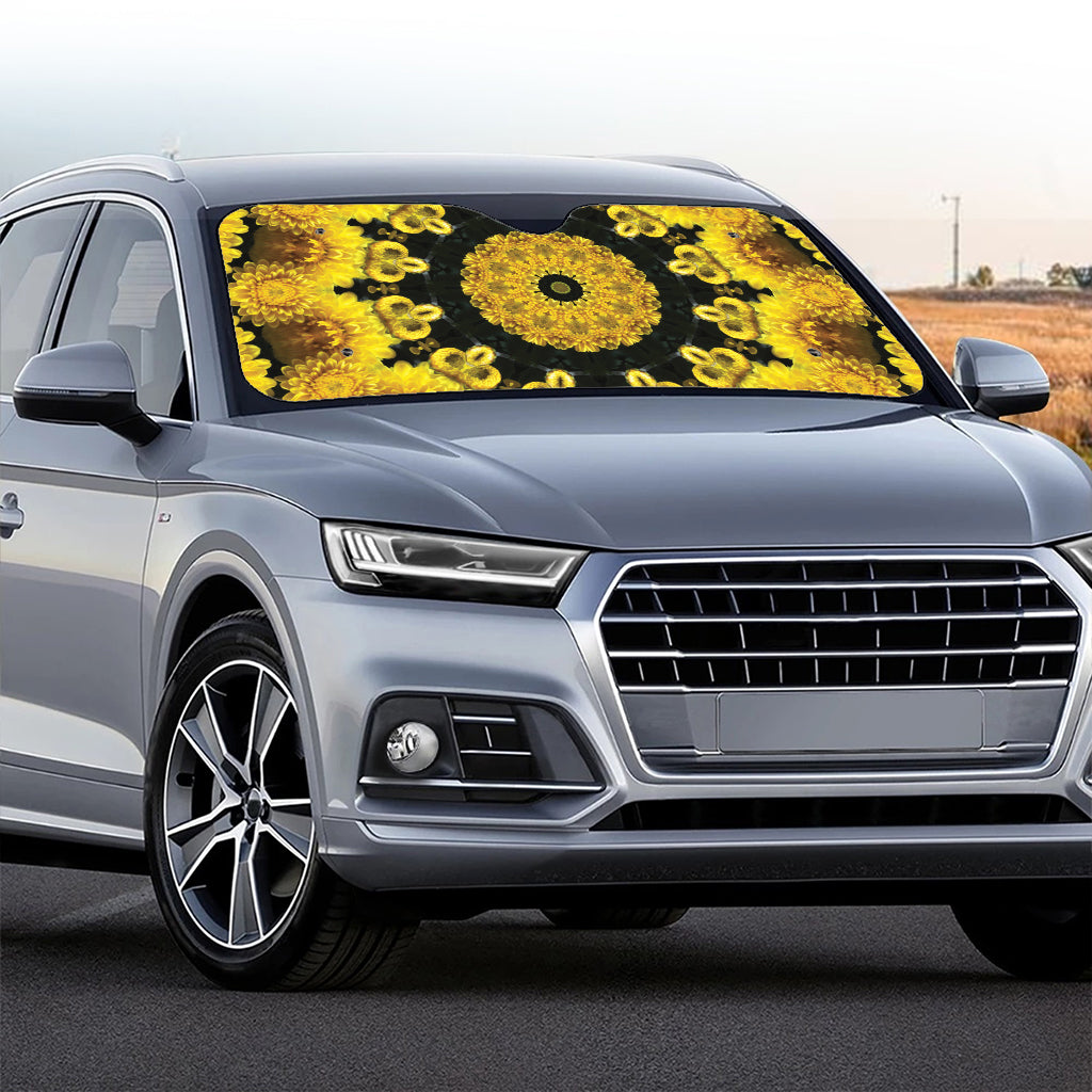 Yellow Flower Kaleidoscope Print Car Windshield Sun Shade
