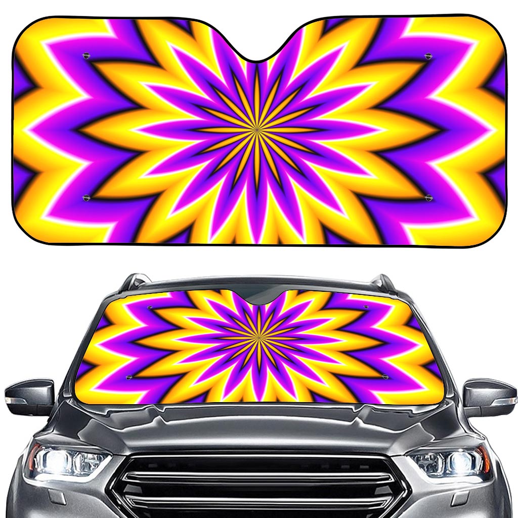 Yellow Flower Moving Optical Illusion Car Windshield Sun Shade