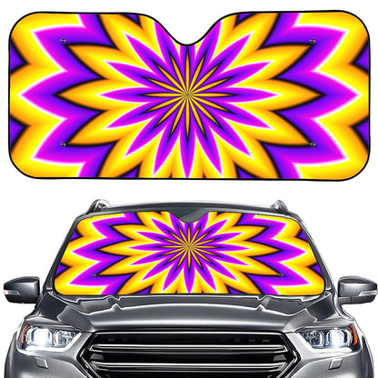Yellow Flower Moving Optical Illusion Car Windshield Sun Shade